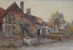 JAMES AITKEN, Cottages at Cropthorne on Avon, watercolour, signed, framed and glazed. 48 x 33 cm.