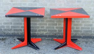 Two French bistro tables in Rugby Club Toulon colours.