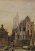 W SEARLE, Caen Cathedral, watercolour, signed and dated 1880, framed and glazed. 30.5 x 44 cm.