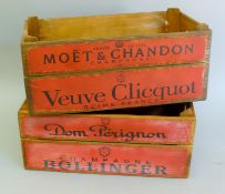 A pair of wooden Champagne boxes. 44 cm long.