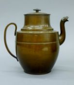 An Oriental bronze wine pot and cover, the spout with animal head terminal, seal mark to base. 20.