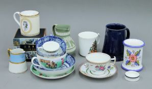 A Halcyon Days commemorative mug together with a quantity of ceramics.