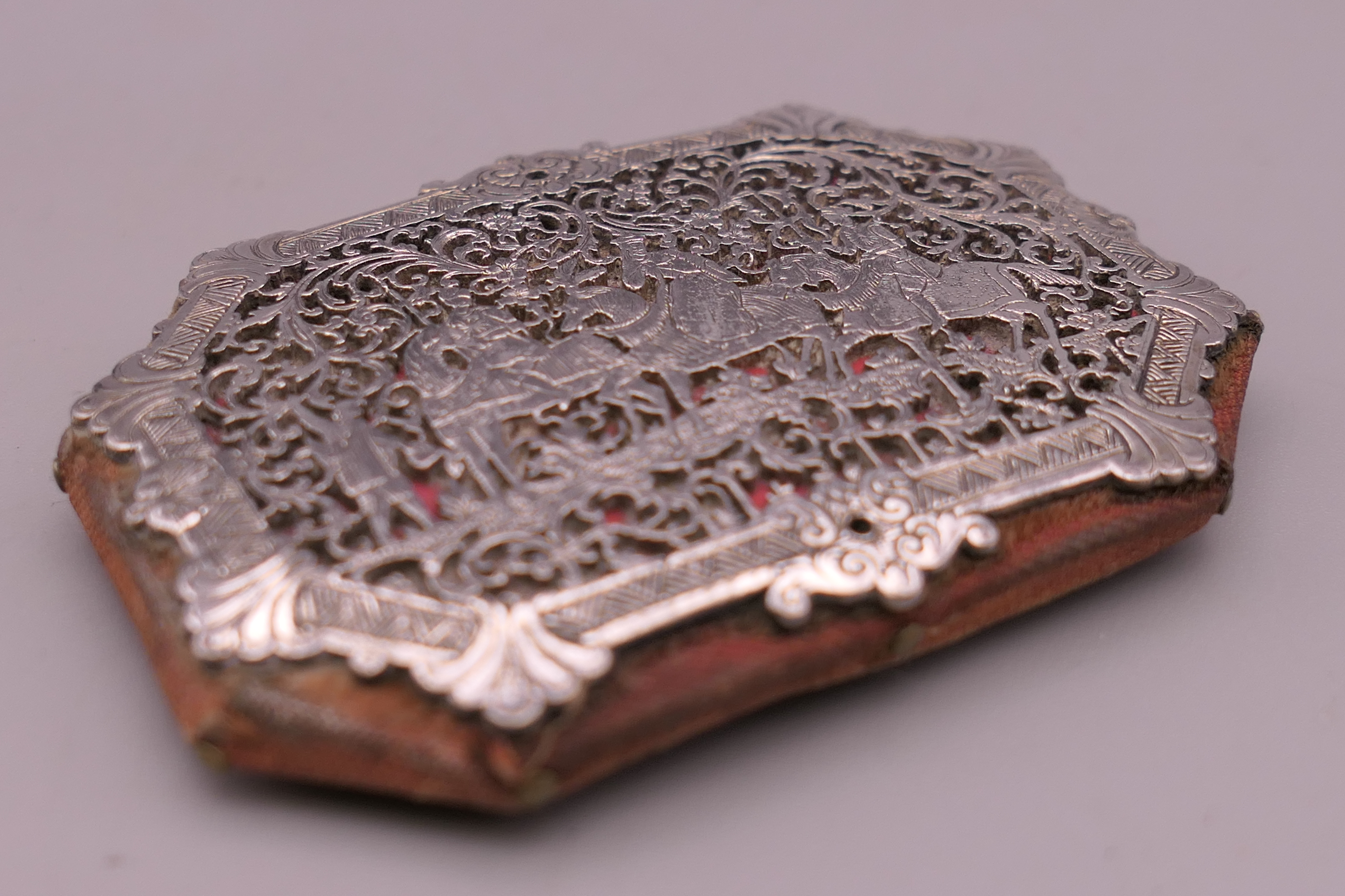 A 19th century pin cushion, set with an unmarked Indian silver filigree panel. 5.25 cm wide. - Image 2 of 4