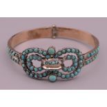 A Victorian turquoise set bangle form bracelet. 6.5 cm wide.