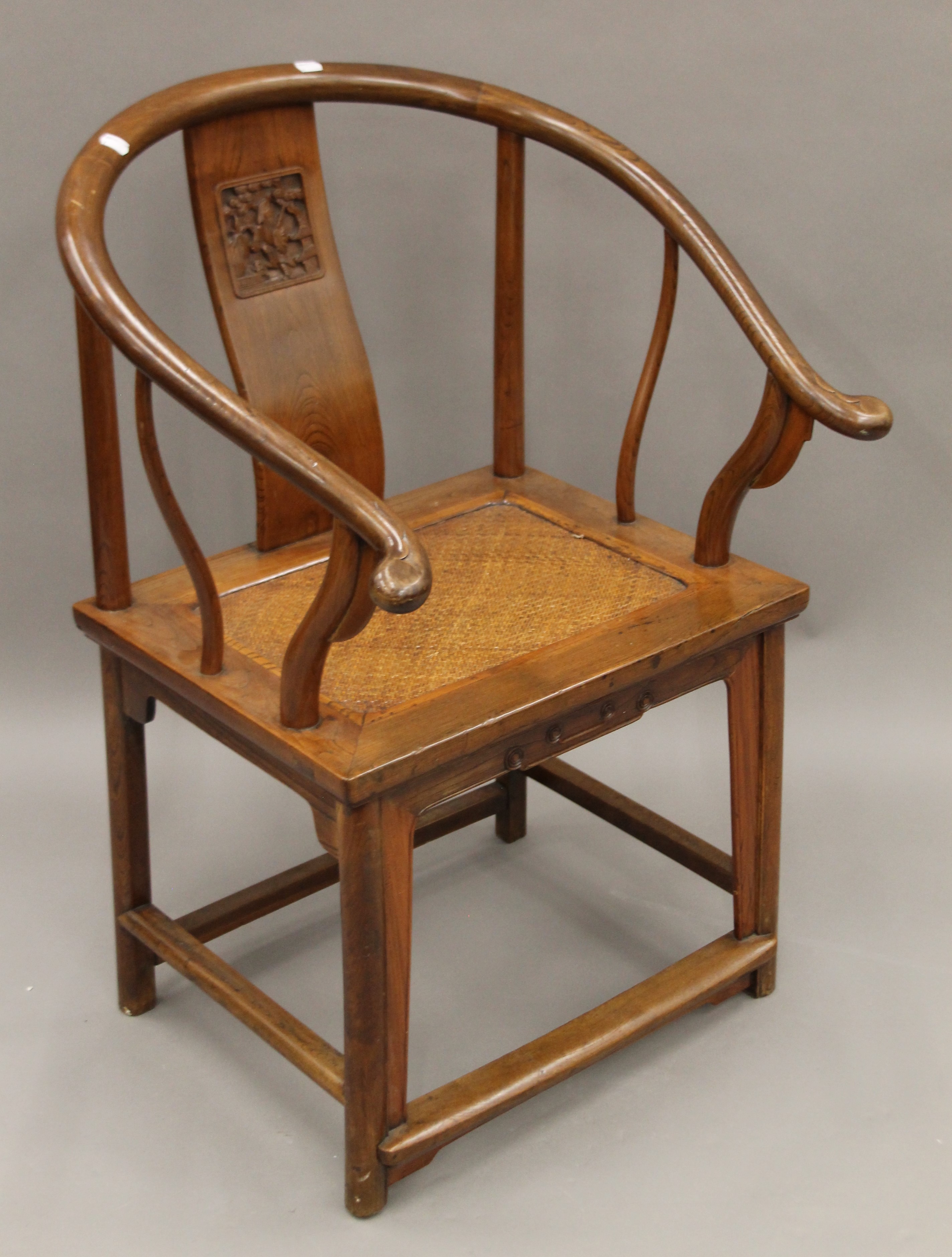 A 19th century Chinese carved elm open armchair. 64 cm wide. - Image 3 of 5