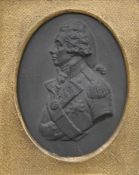 A 19th century black basalt Wedgwood plaque commemorating the Death of Lord Nelson, framed.