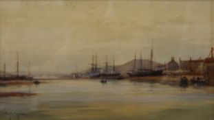 G H GRIFFITHS, Harbour Scene, watercolour, signed, framed and glazed. 40 x 22.5 cm.