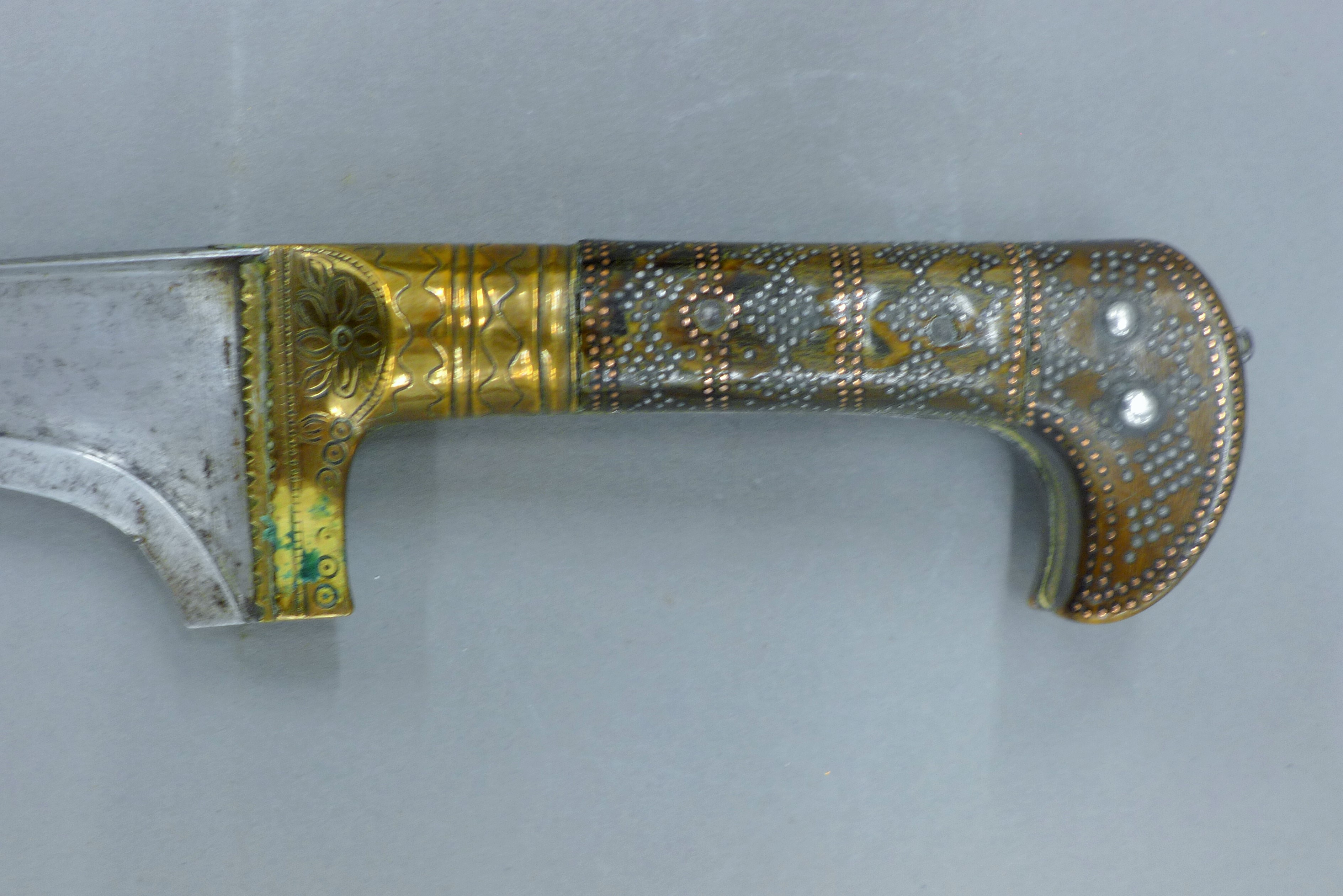 A finely worked Khyber dagger and pique horn grip, curved edge blade, - Image 5 of 17