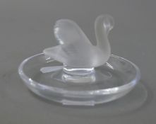 A Lalique swan form pin tray, signed Lalique R France. 6 cm high.