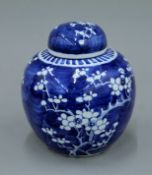 A late 19th century Chinese blue and white porcelain ginger jar and cover,