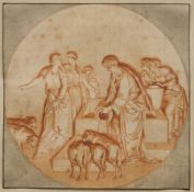 BERNARD PICART (1673-1733), sepia drawing for engraving After Eustache Le Sueur, framed and glazed.