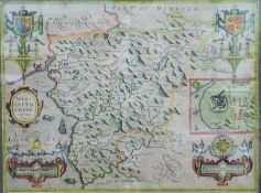 A John Speede map of Merionethshire, described 1610, framed and glazed. 50 x 37.5 cm.