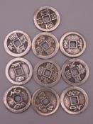 Ten Chinese coins.