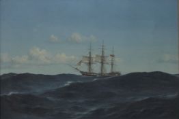 E W TWINING, Three Masted Ship at Sea, oil on canvas, signed and dated 1918, framed. 48.5 x 34 cm.