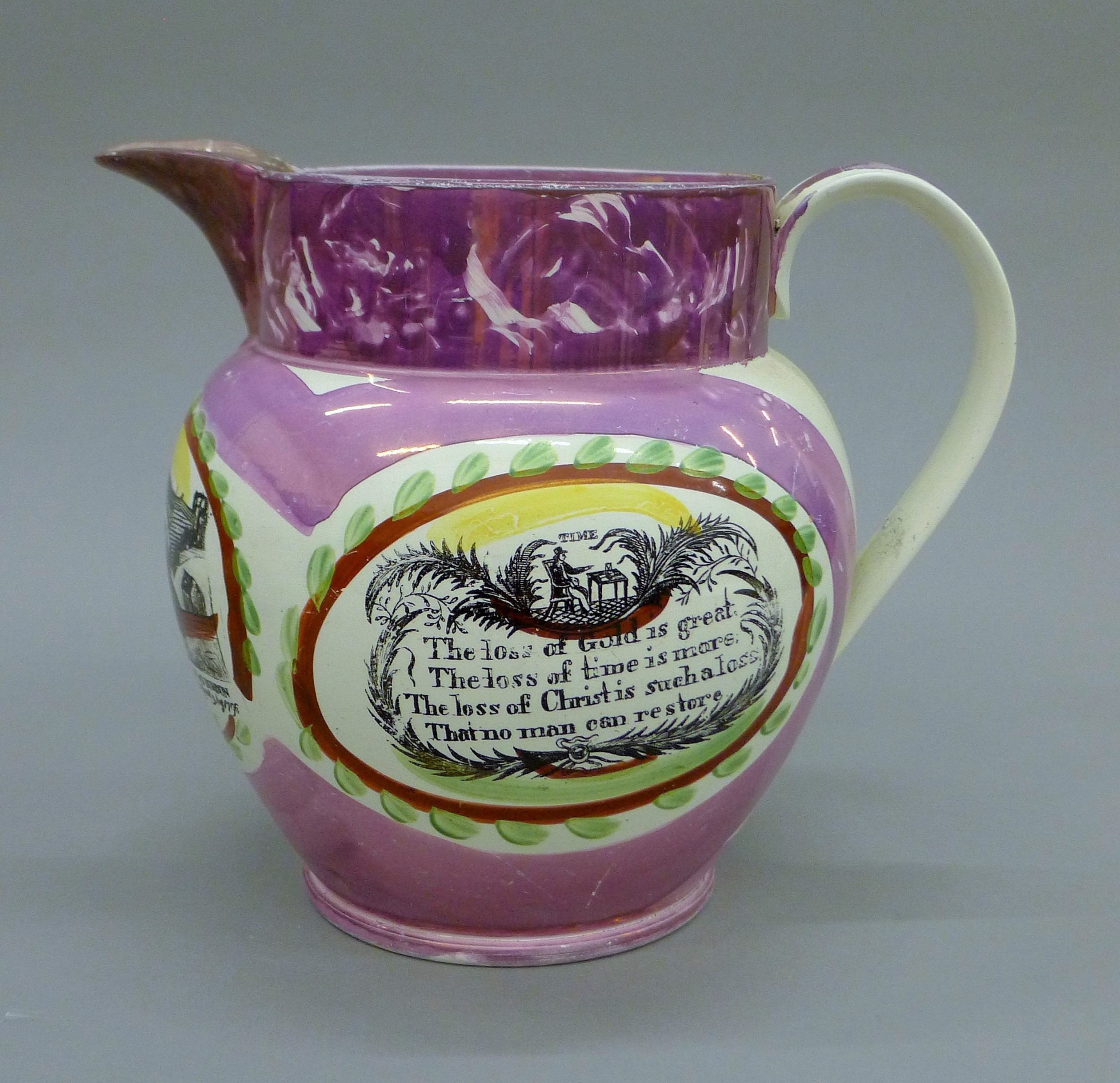 A 19th century Sunderland lustre jug. 23 cm high. - Image 3 of 6