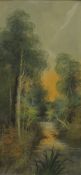 River scene, oil on board, indistinctly signed, framed and glazed. 29 x 59.5 cm.