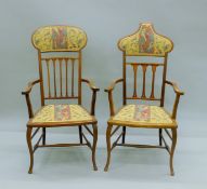 Two Art Nouveau armchairs. The largest 59 cm wide.