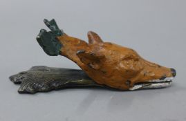 A cold painted bronze fox form paperclip. 15 cm long.