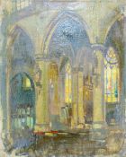 Church Interior, oil on canvas, indistinctly signed, unframed. 40.5 x 50 cm.