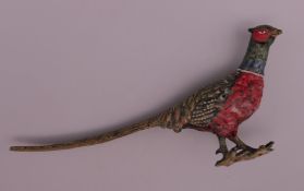 A cold painted bronze model of a pheasant. 13 cm long.