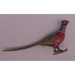 A cold painted bronze model of a pheasant. 13 cm long.