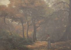 ROBERT ERNEST ROE (1852-1921), Figure in an Autumnal Woodland Landscape, oil on canvas, framed.