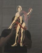 Figure of a Man, gouache, indistinctly signed, framed and glazed. 19 x 32.5 cm.
