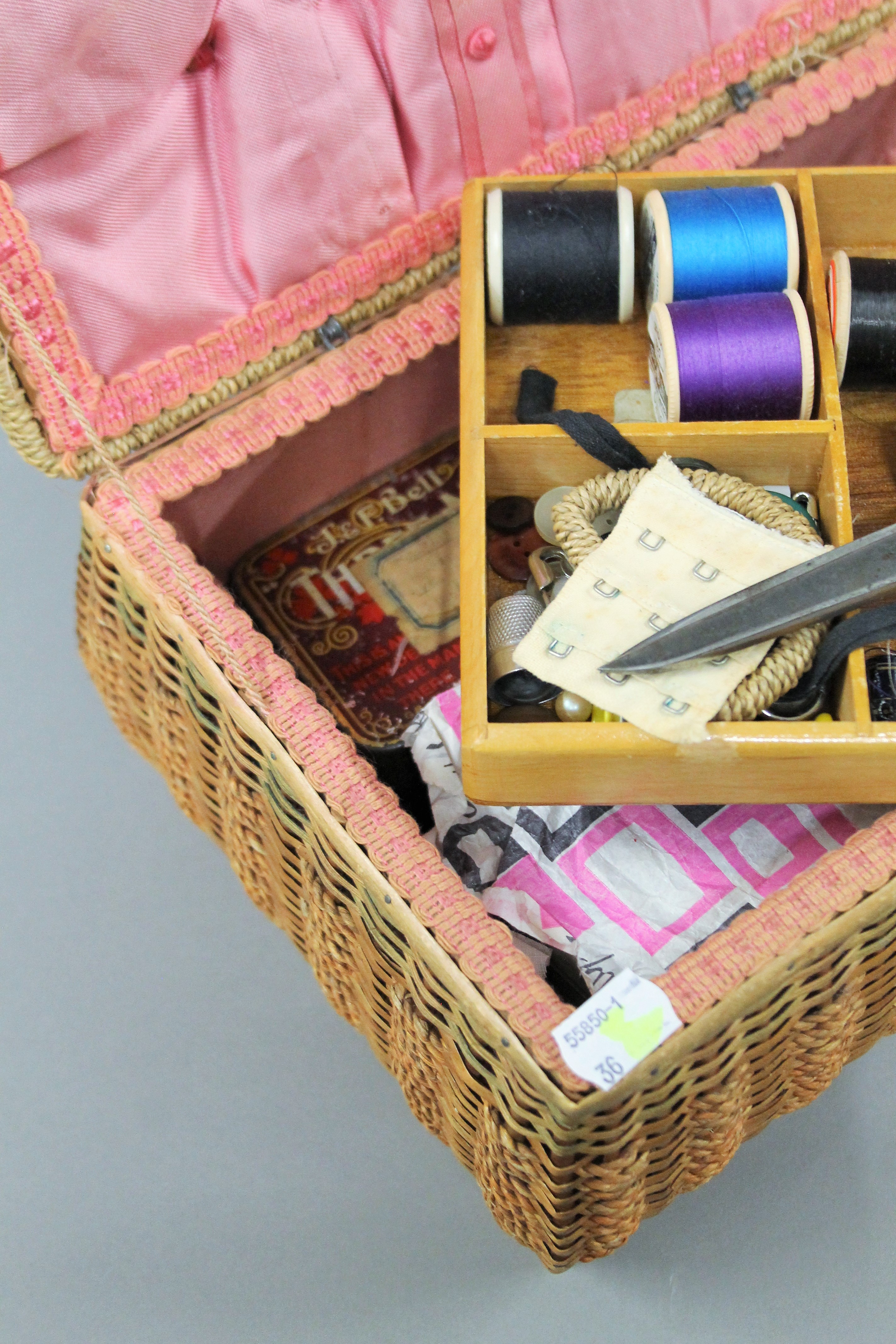 A vintage sewing box, a Mickey Mouse toy, a Golly and a small quantity of linen. - Image 4 of 6