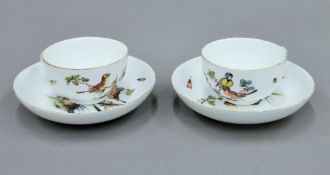 Two Meissen cups and saucers. The cups each 8 cm diameter.