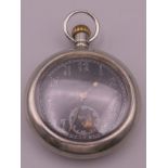 A silver plated military pocket watch. 5.5 cm diameter.
