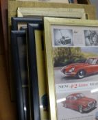 A quantity of Motoring Interest advertising prints, including Jaguar, Morris, Jensen, etc.