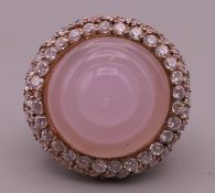 A silver gilt rose quartz ring. Ring size P/Q.