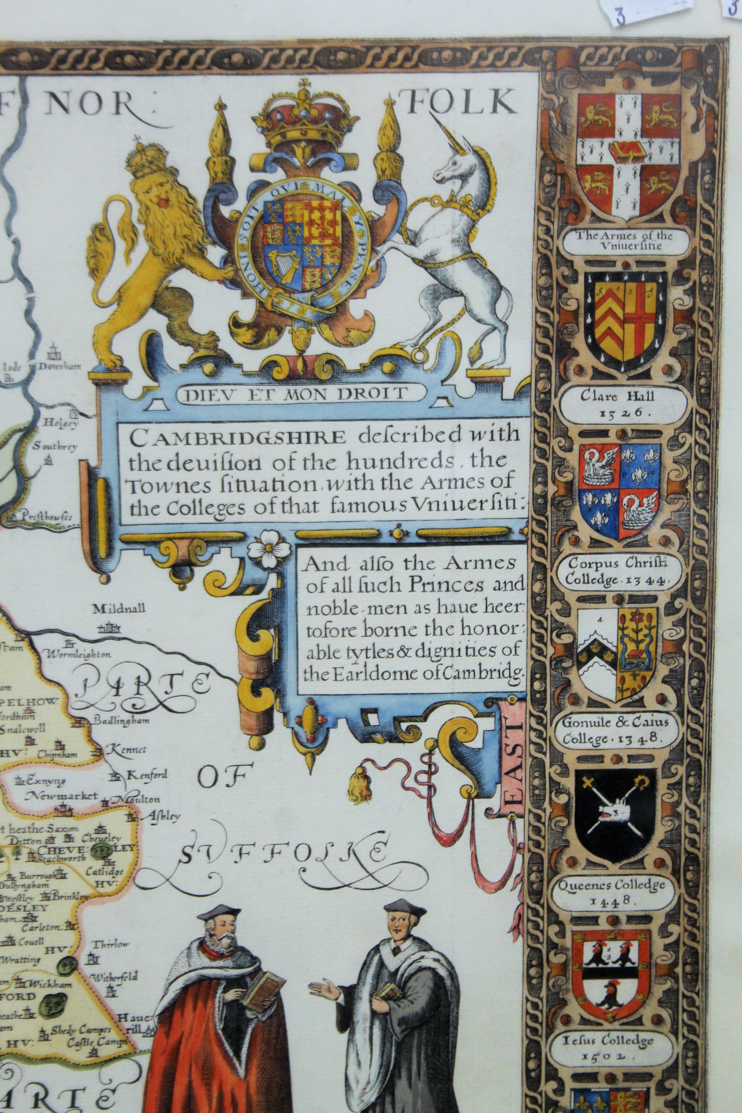 A map of Cambridgeshire, after Speed's map of Cambridgeshire 1610, framed and glazed. - Image 3 of 4