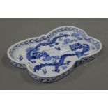 A Chinese blue and white porcelain butterfly shaped dish. 20 cm wide.