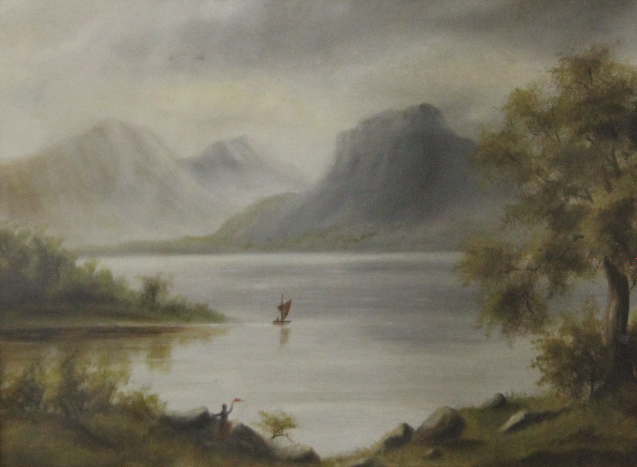 19TH CENTURY SCHOOL, Loch Scene, oil on canvas, framed and glazed. 39.5 x 29.5 cm. - Image 2 of 4