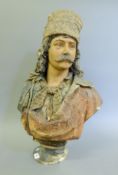 A large 19th century Continental terracotta male bust. 70 cm high.