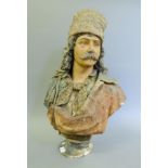 A large 19th century Continental terracotta male bust. 70 cm high.