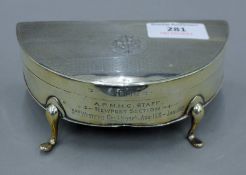 An early 20th century silver trinket box with Almeric Paget Military Massage Corps silver