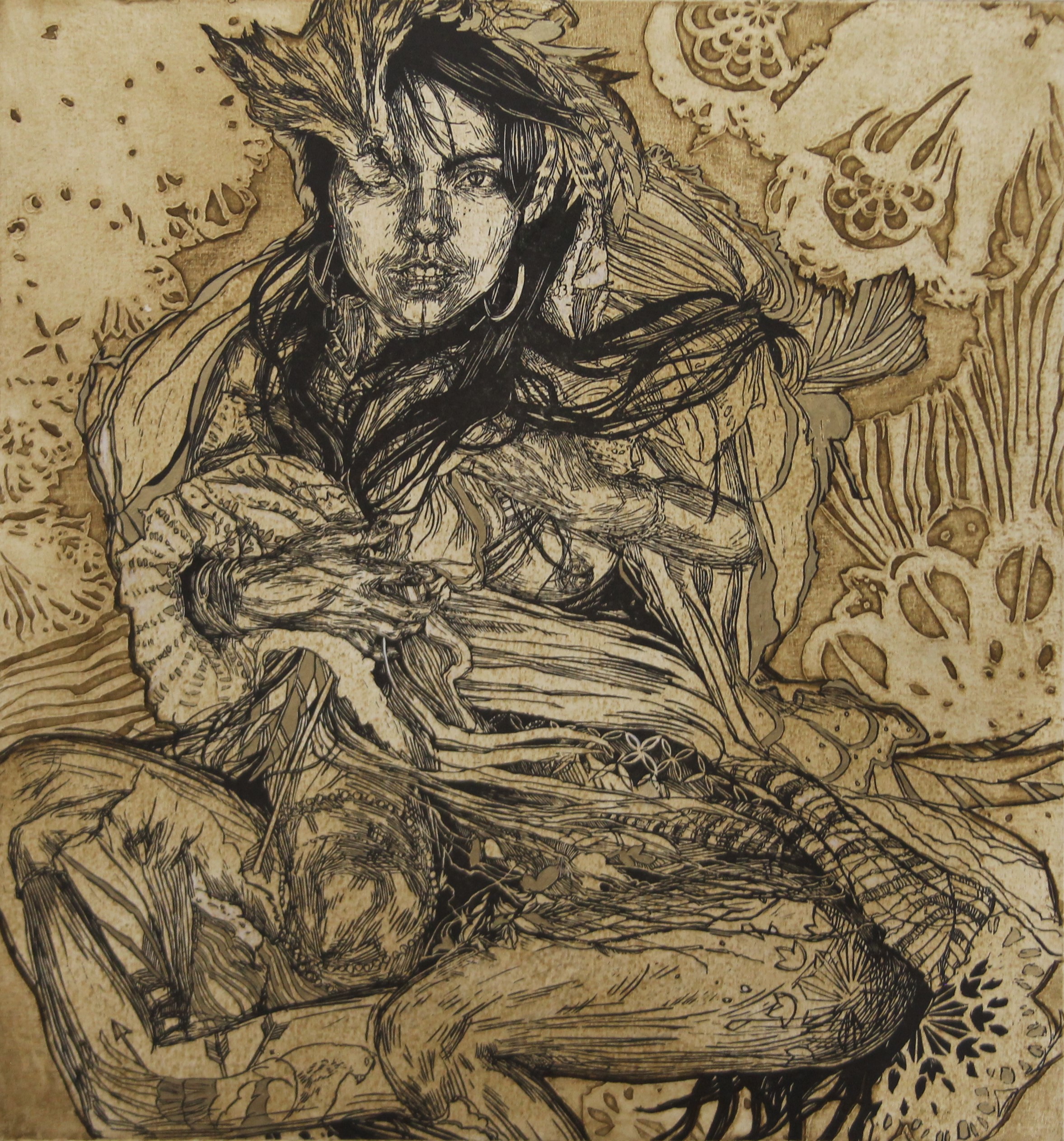 SWOON (AR), Monica, limited edition, signed and numbered 2/2, unframed. 68 x 73.5 cm overall.