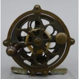 A 2 3/4 '' all brass skeletal fly reel, stamped on foot PFLEVGER PROGRESS, 1890's.