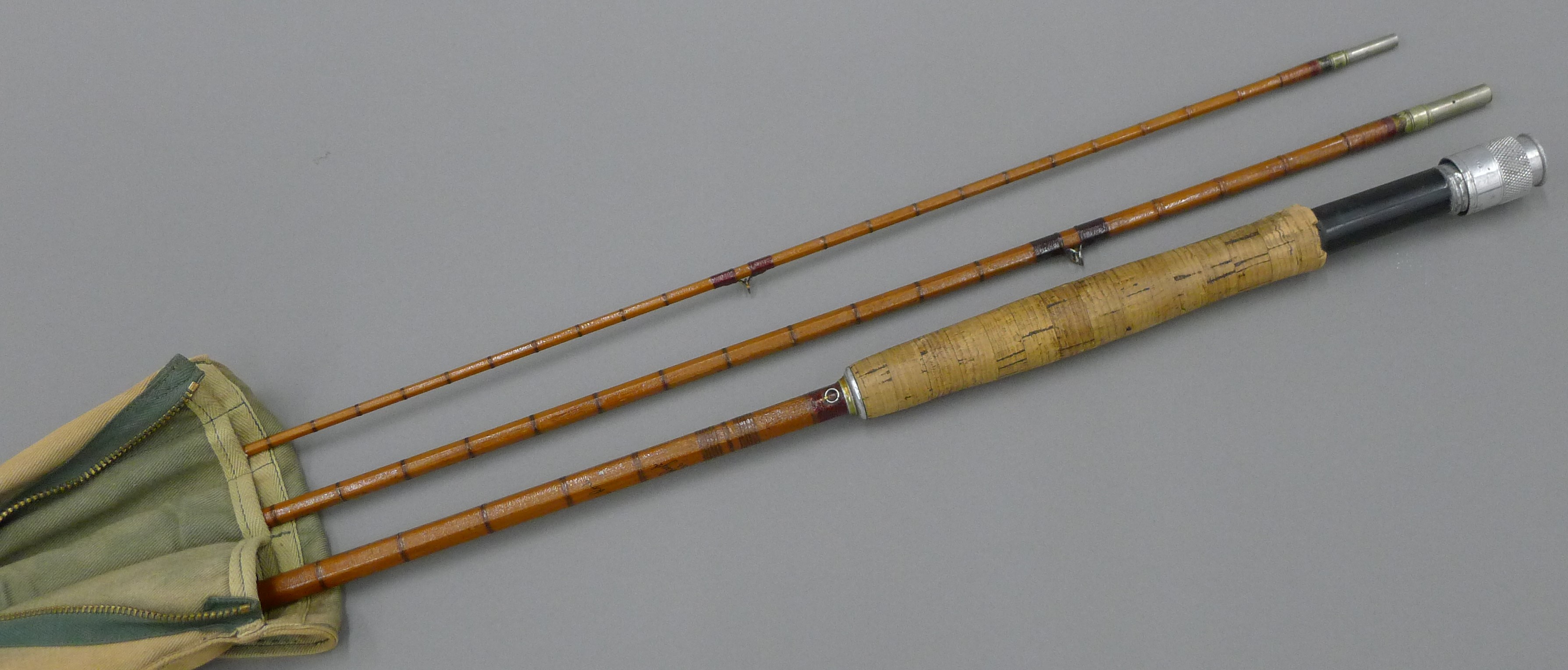 A 10' Hardy Bros three-piece split cane ''Deluxe'' trout fly rod in an associated maker's canvas