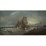 WATT, Fishing Boats coming Ashore, oil on canvas, framed. 80 x 44.5 cm.