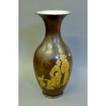 A Chinese brown ground porcelain vase decorated with gold figures. 39 cm high.