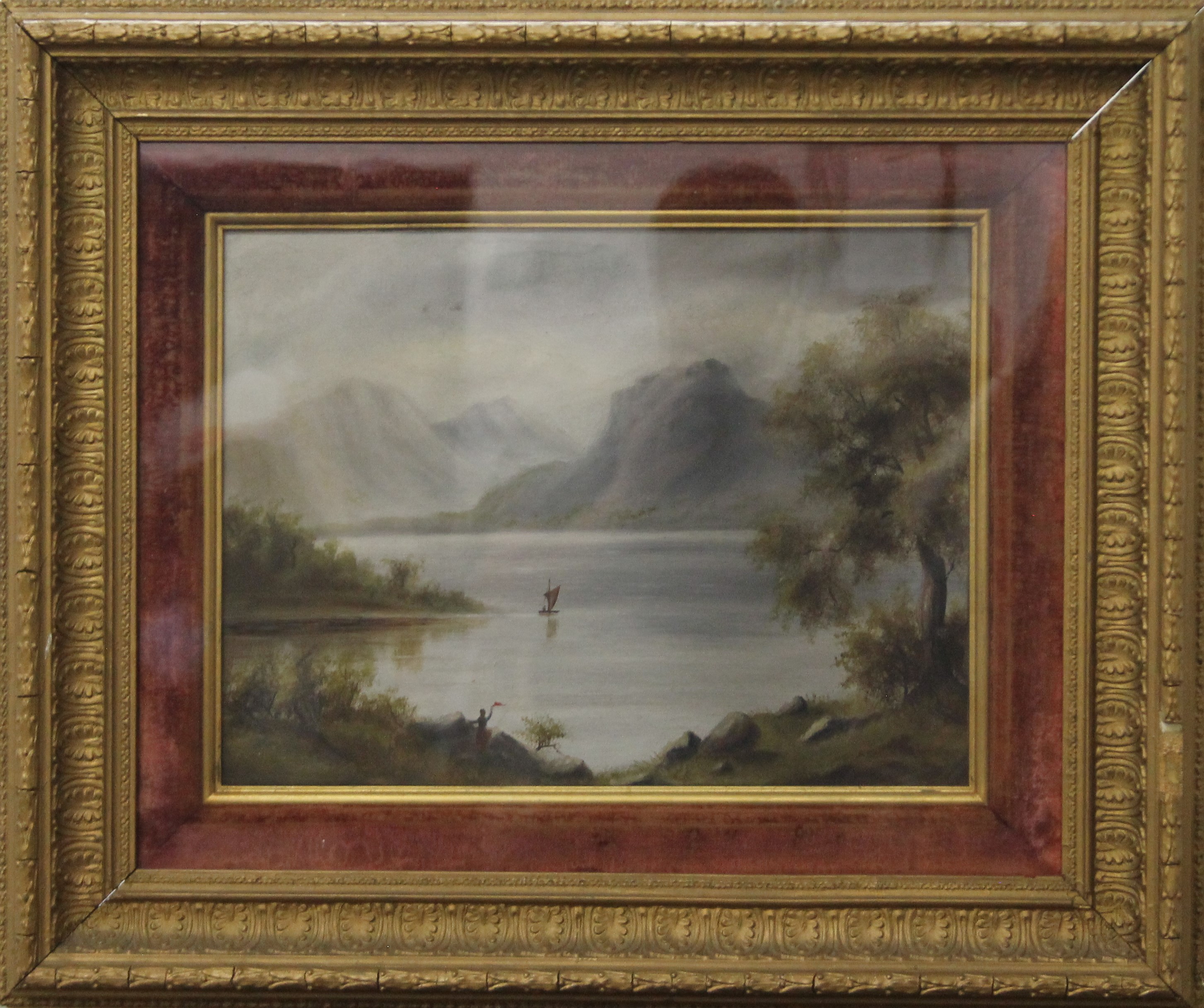 19TH CENTURY SCHOOL, Loch Scene, oil on canvas, framed and glazed. 39.5 x 29.5 cm. - Image 3 of 4