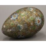 A large cloisonne decorated egg form ornament. 16.5 cm high.