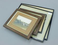 A small quantity of various vintage horse racing photographs, each framed. The largest 41.