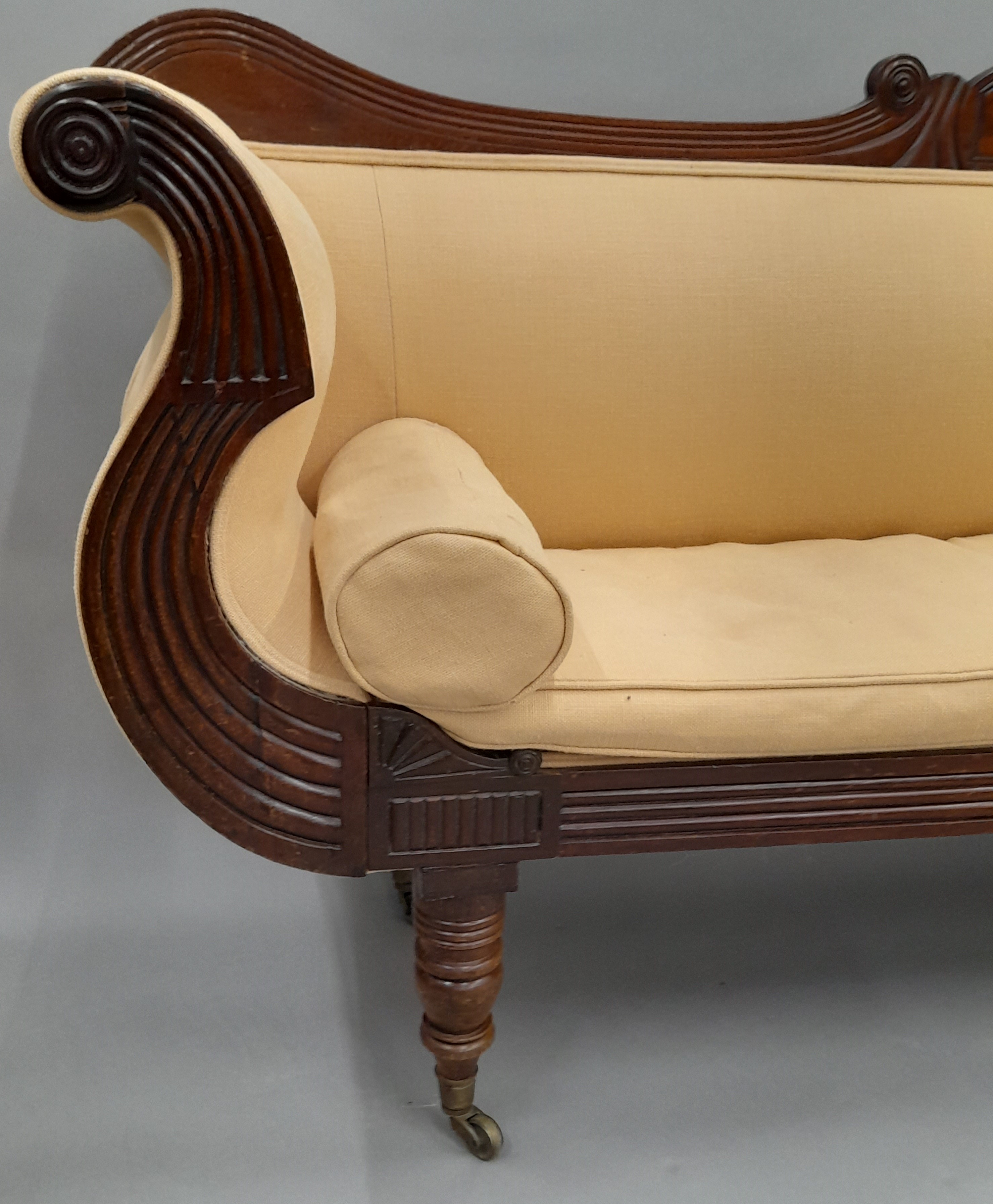 A 19th century upholstered mahogany settee. 192 cm long. - Image 3 of 6