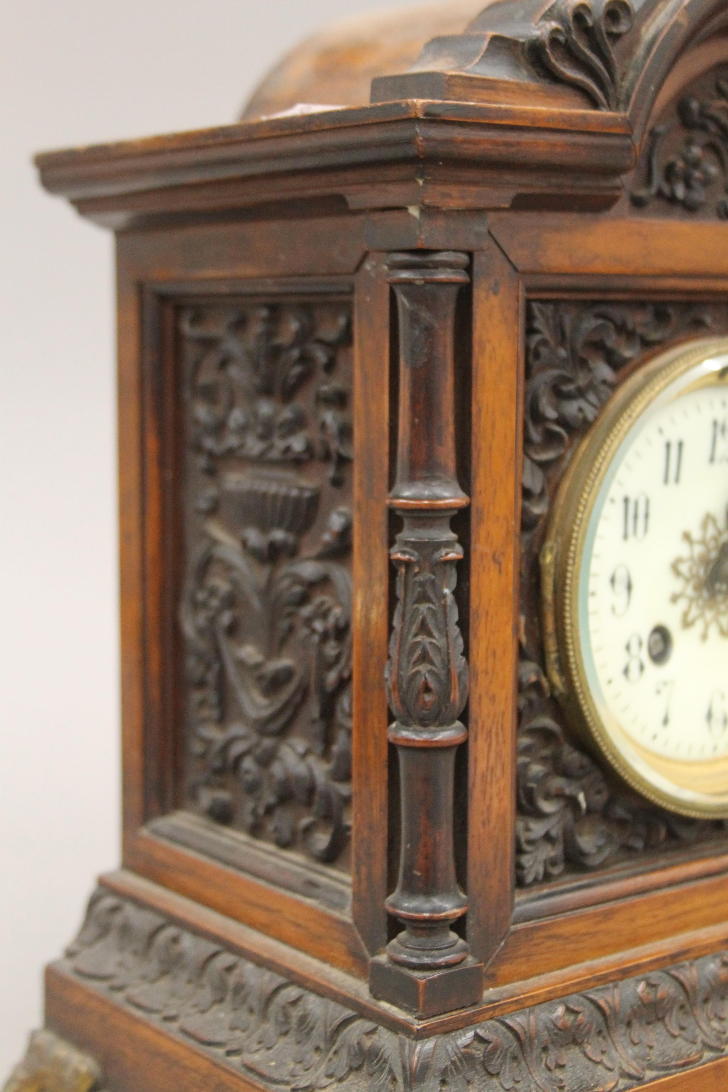 A Victorian walnut mantle clock. 36 cm high. - Image 5 of 8