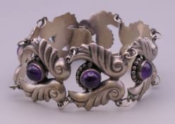 A silver amethyst bracelet. 18.5 cm long.