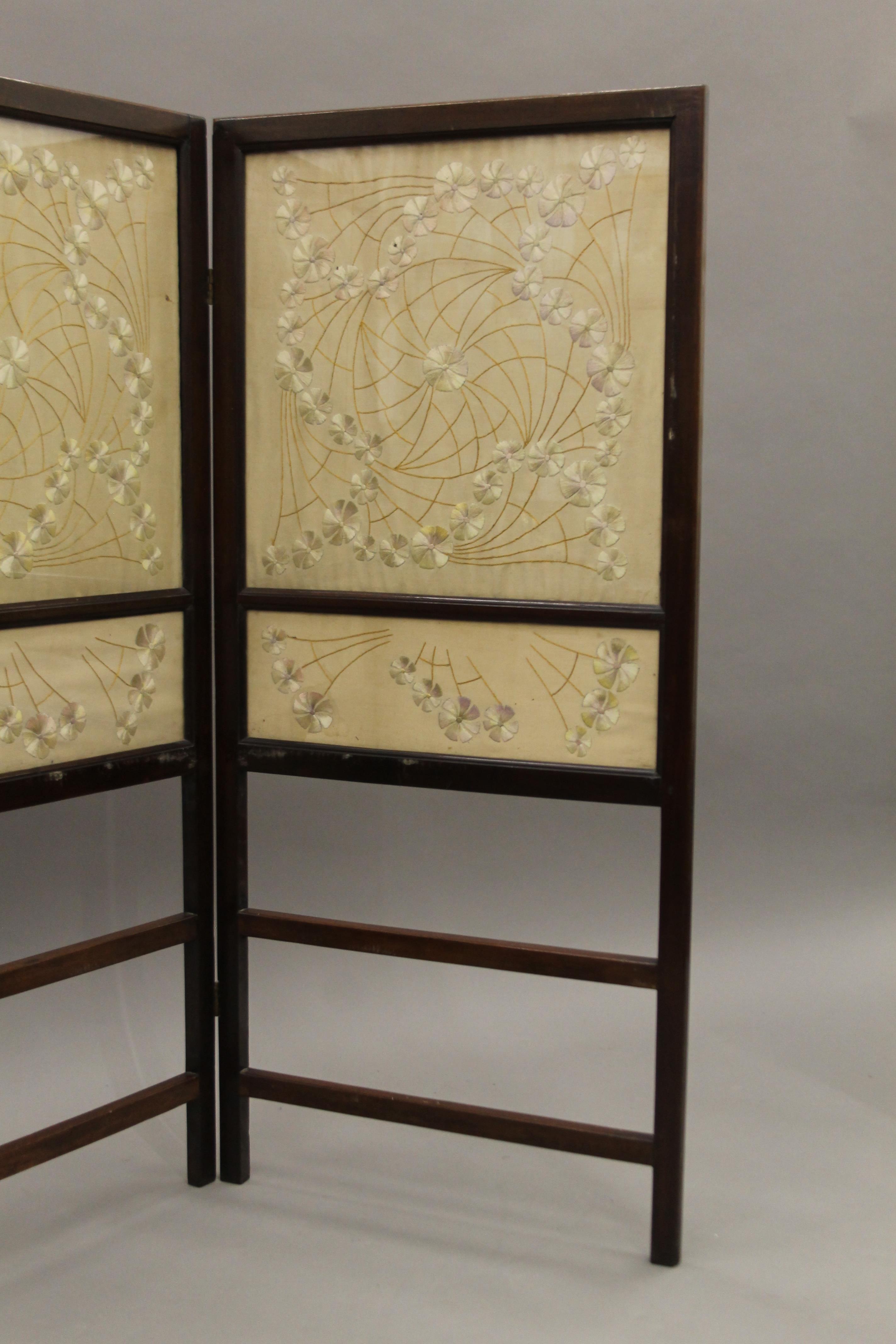 An Art Nouveau tapestry inset folding screen. 114 cm high. - Image 3 of 9